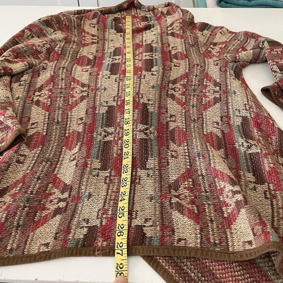 Lauren Ralph Lauren Open Cardigan Sweater S/M Southwestern Aztec Silk Blend - Picture 5 of 9